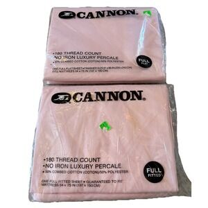 Cannon Sheet Set Full Size Fitted Flat  180 Thread Count Pink Rose New